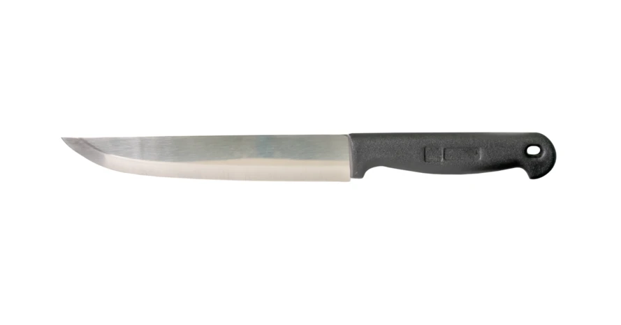 Stainless steel kitchen knife with black handle isolated on white
