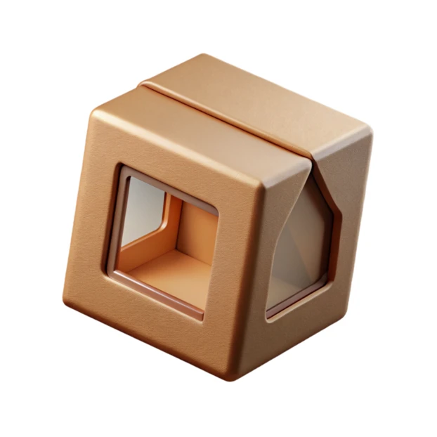 3D rendered bronze house cube icon isolated on white