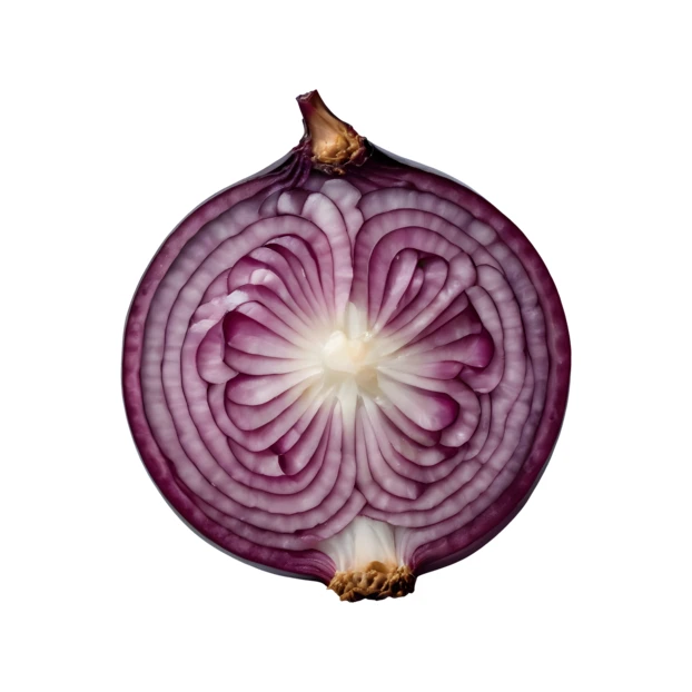 Cross section of a red onion isolated on white background