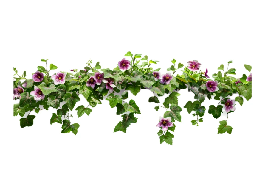 Purple and white climbing flowers border isolated on white