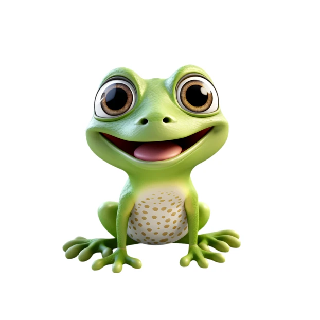 Cute 3D cartoon green frog character isolated on white