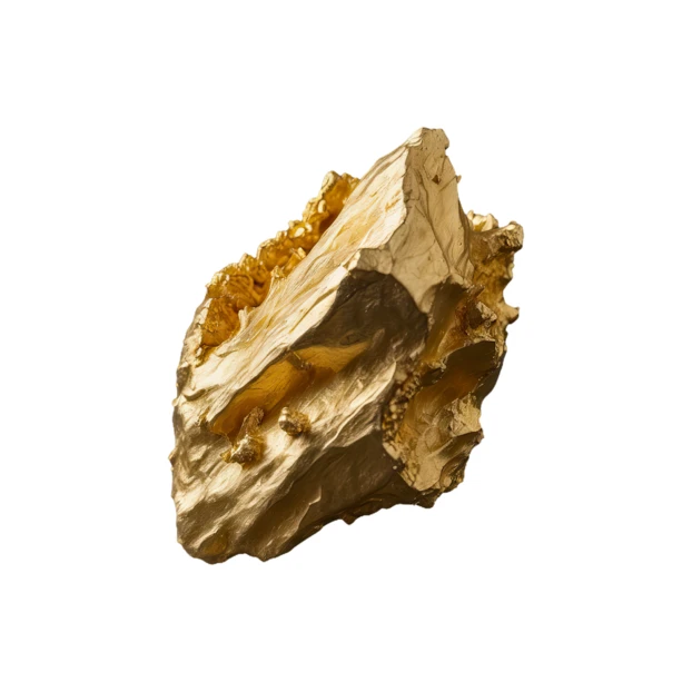 Rough gold nugget isolated on white background