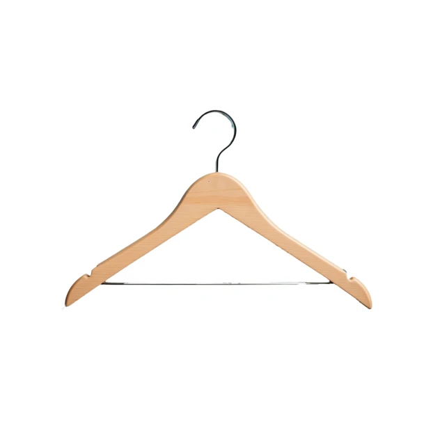 Single wooden clothes hanger isolated on white background