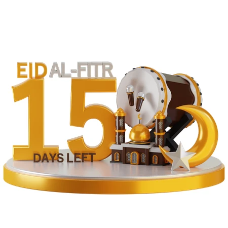 3D Eid al-Fitr countdown showing 15 days left
