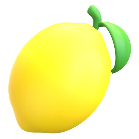 3D illustration of a stylized yellow lemon with leaf
