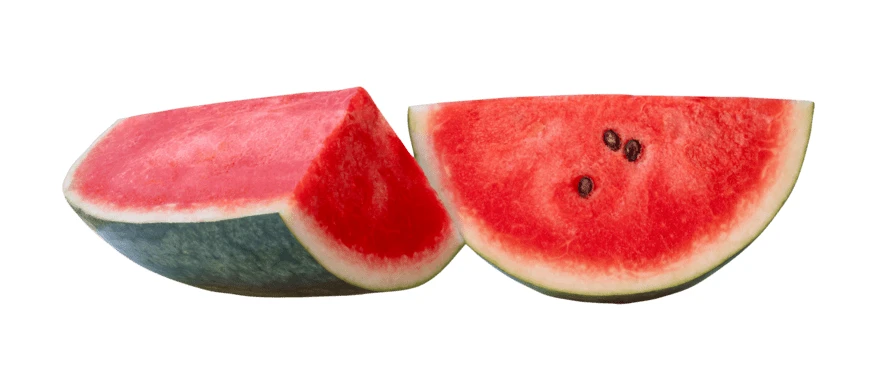 Two fresh watermelon slices isolated on white background