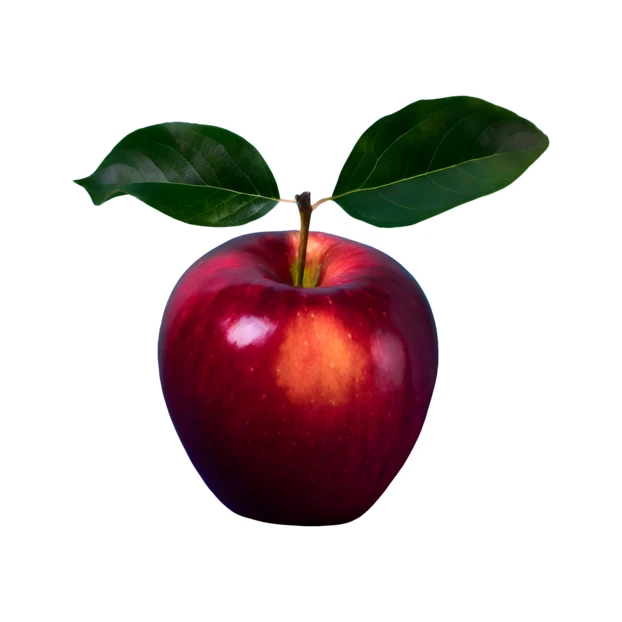 Fresh red apple with green leaves isolated on white background