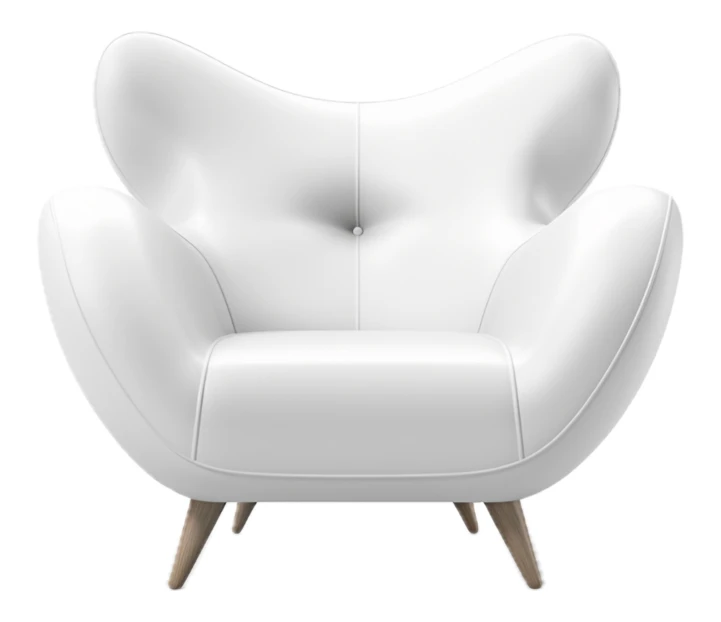 Modern white butterfly armchair with wooden legs isolated on white
