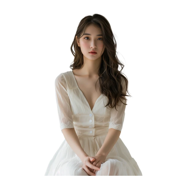 Portrait of an elegant young woman in a white dress