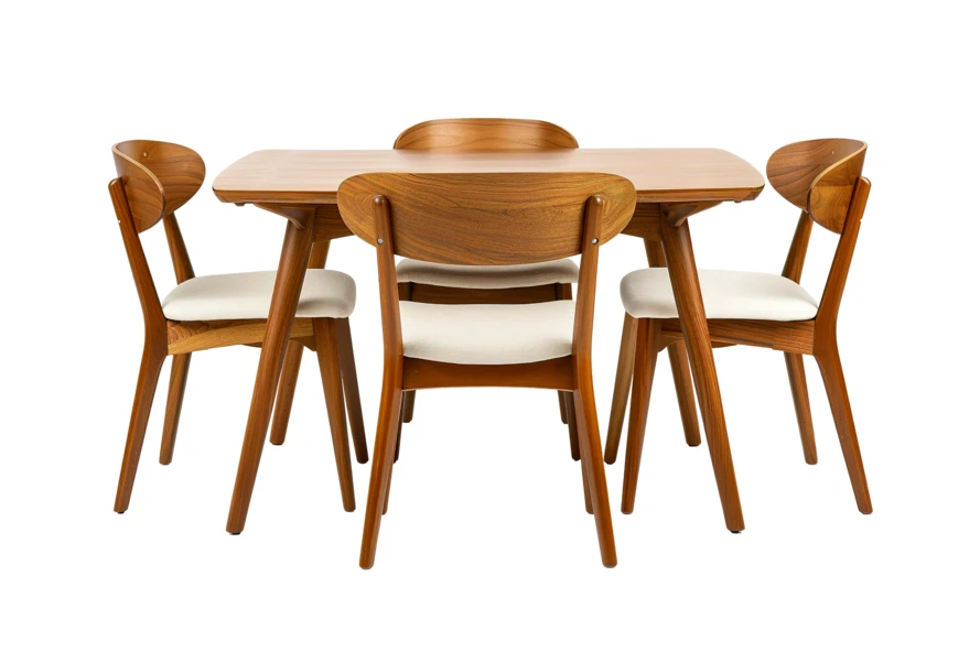 Mid-century modern wooden dining table and four chairs
