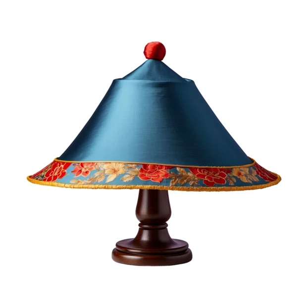 Traditional Chinese style table lamp with blue silk floral shade