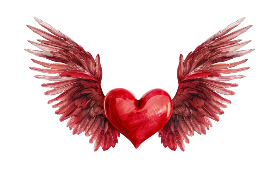 Red heart with wings illustration isolated on white background
