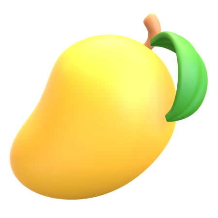 3D illustration of a yellow mango with green leaf