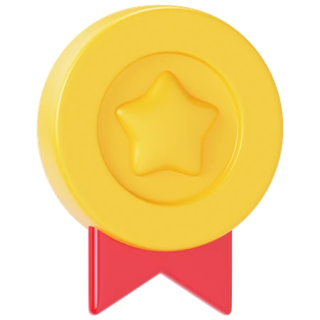 3D gold medal with star and red ribbon