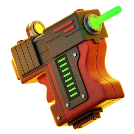 Futuristic sci-fi laser blaster with green energy beam