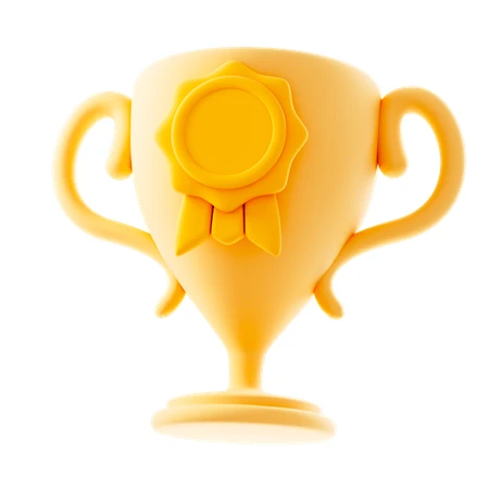 3D golden trophy cup icon with medal on white background