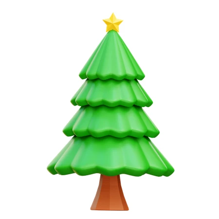 Stylized 3D rendered green Christmas tree with yellow star