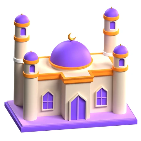 3D stylized purple and gold mosque icon illustration