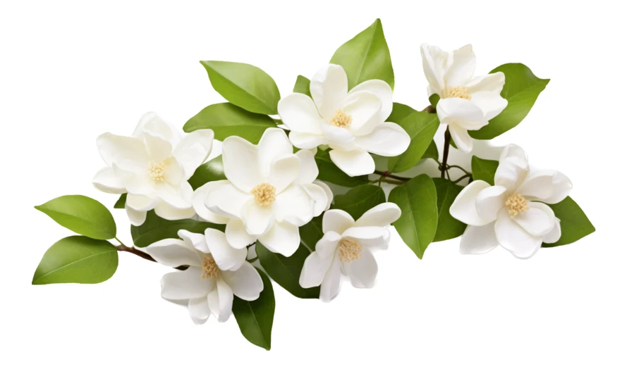 Blooming white magnolia branch isolated on white background