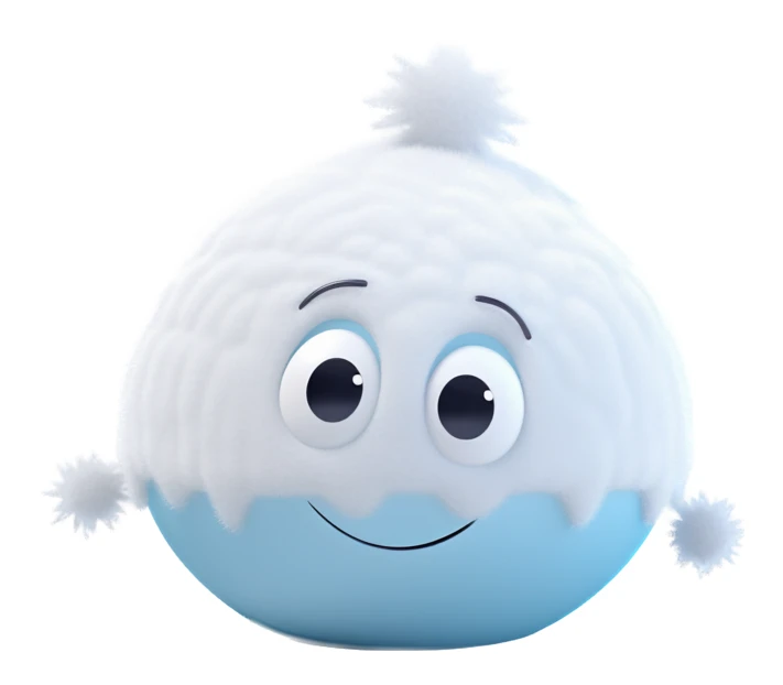 Cute round 3D blue character wearing a white winter hat