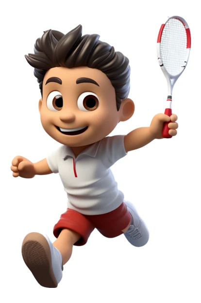 3D animated boy running with a tennis racket