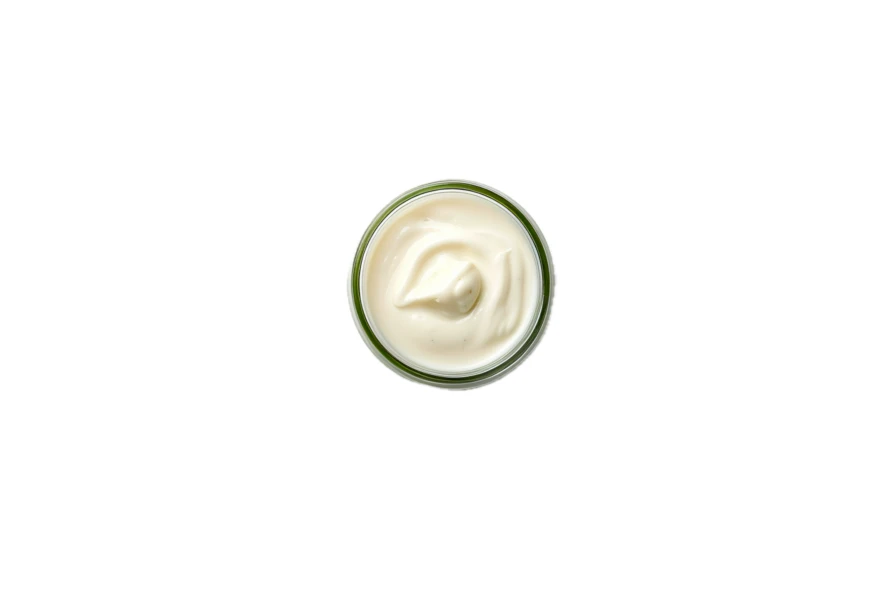 Top view of cosmetic cream in jar on white background