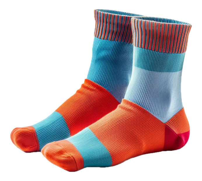 Pair of colorful striped socks isolated on white background