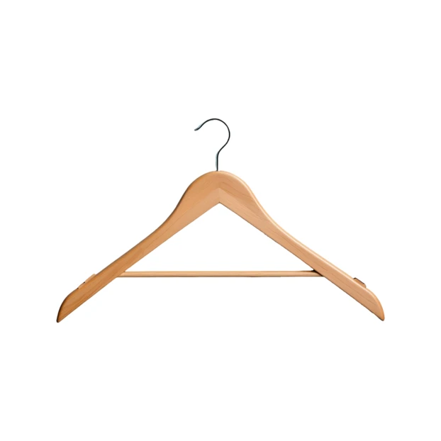Empty wooden clothes hanger isolated on white background