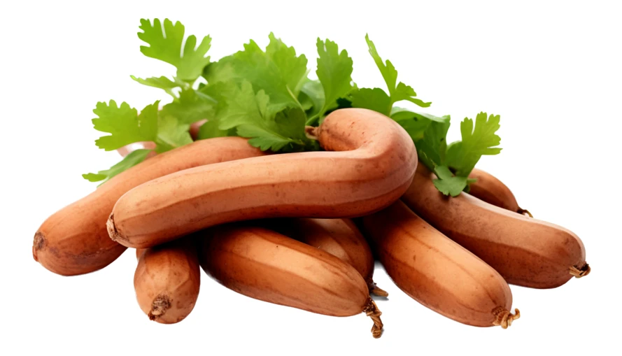 Pile of smoked frankfurter sausages with fresh cilantro