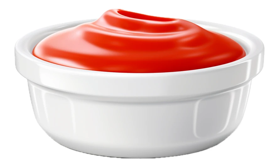 Tomato ketchup in a white bowl isolated on white background