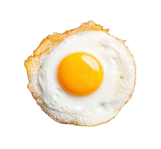Single fried egg sunny side up isolated on white background