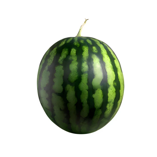 Whole green striped watermelon isolated on white background