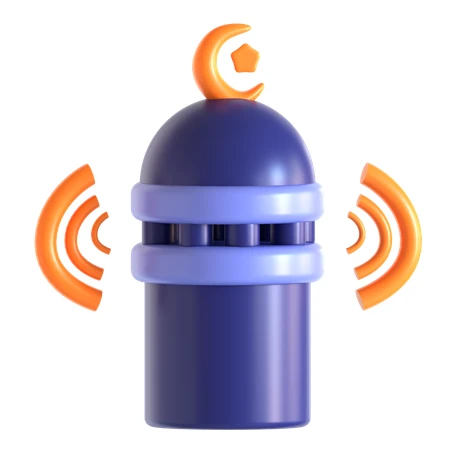 3D icon of a blue minaret with prayer signal waves