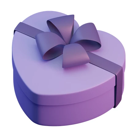3D render of purple heart-shaped gift box with ribbon