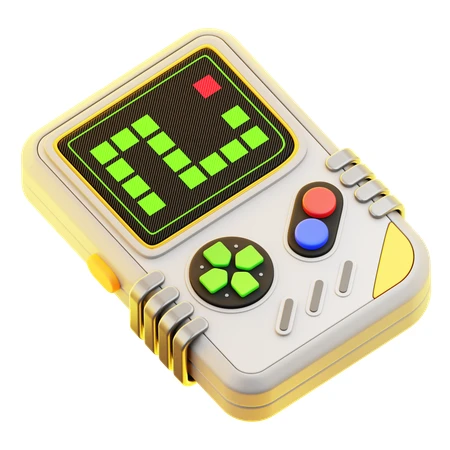 3D stylized retro handheld video game console with snake game