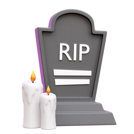 3D tombstone with RIP text and candles isolated on white