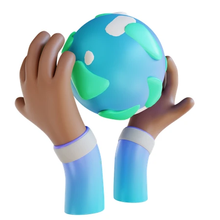 3D cartoon hands holding the planet earth globe