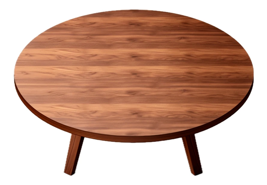 Round wooden coffee table isolated on white background