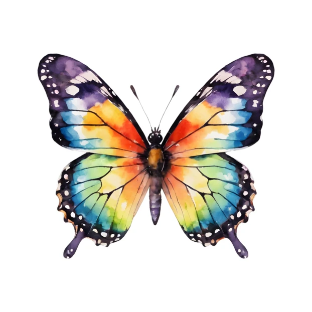Colorful watercolor butterfly illustration isolated on white background