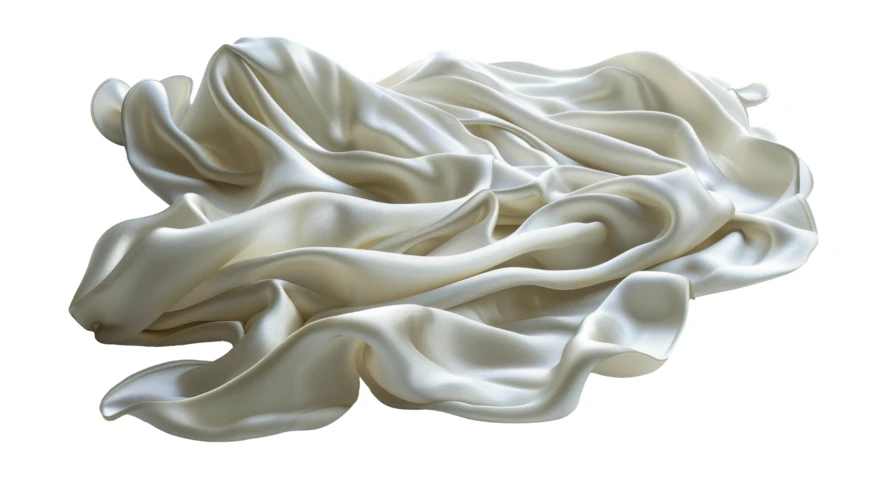 Rippled white silk fabric isolated on white background