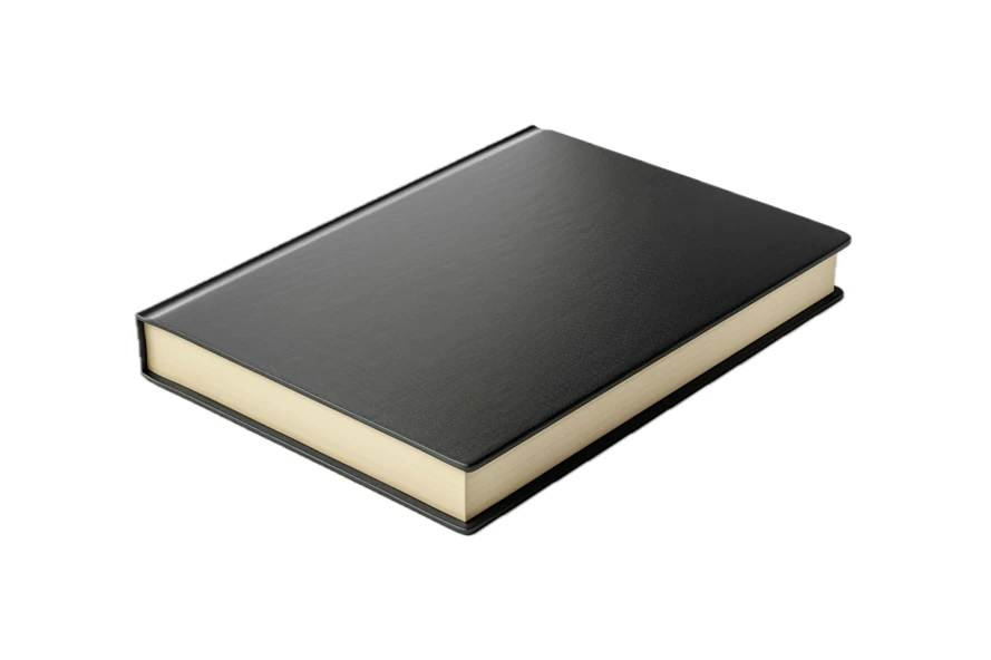 Closed black hardcover book isolated on white background