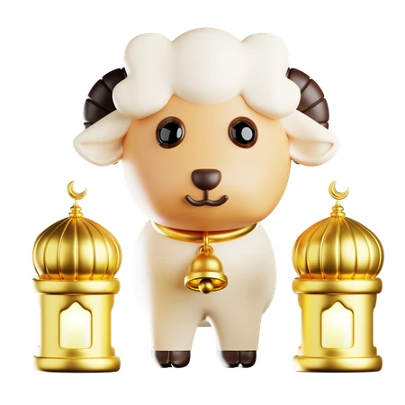 Cute Sheep with Gold Lanterns 3D