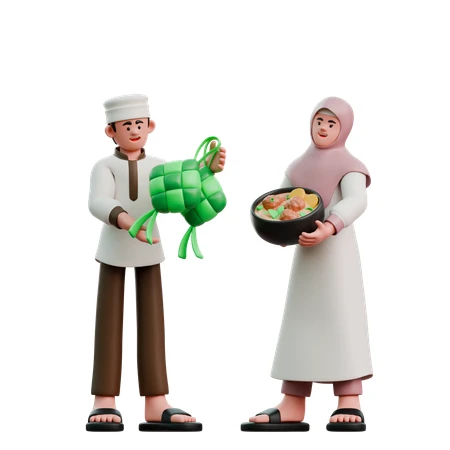A couple holding traditional woven food containers