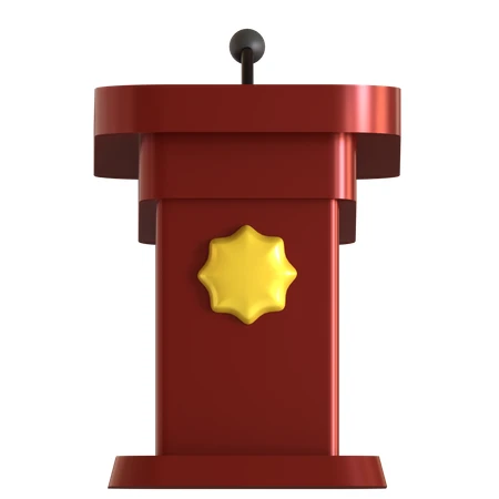 Red 3D podium with microphone and yellow star emblem