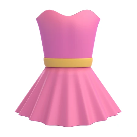 3D render of a pink sleeveless dress with yellow belt