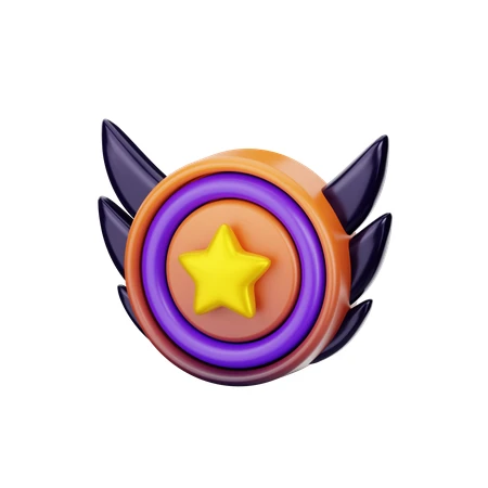 3D glossy gaming shield badge with wings and star