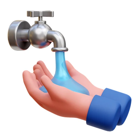 3D illustration of hands washing under a water tap