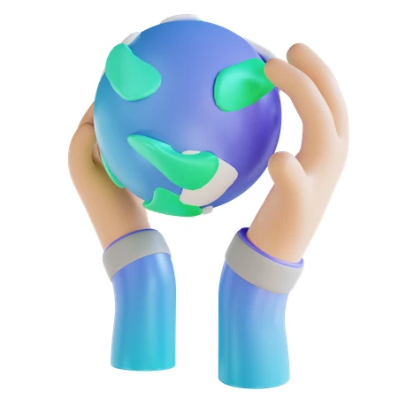 3D render of hands holding planet Earth globe