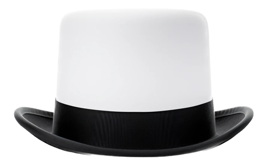 White top hat with black band on white background