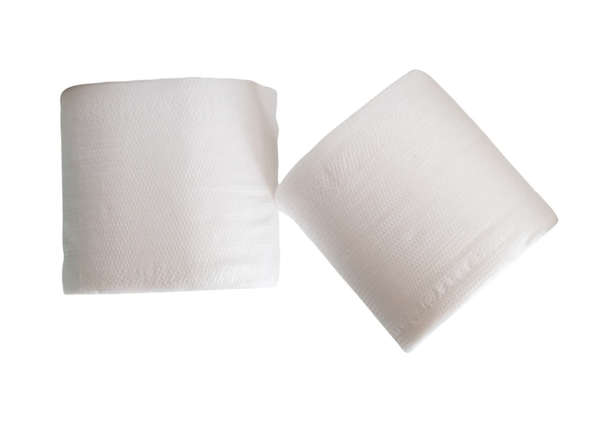 Two rolls of white toilet paper isolated on white background